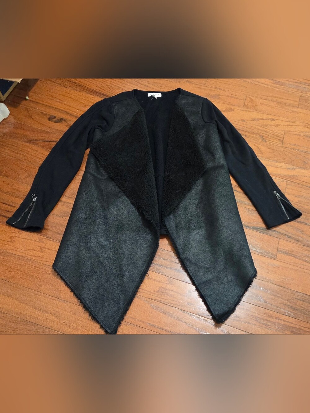 Velvet by Graham & Spencer Faux Shearling Open Front Waterfall Moto Jacket Med